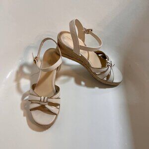 Tommy Hilfiger White Gold Espadrille Wedge Sandal Women  Leather Shoes Size 9.5